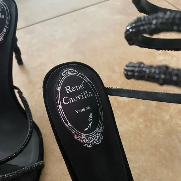 Rene Caovilla Black Crystal Margot Snake Wrap Heels EU Size 40 US Size 9 - Picture 3 of 16